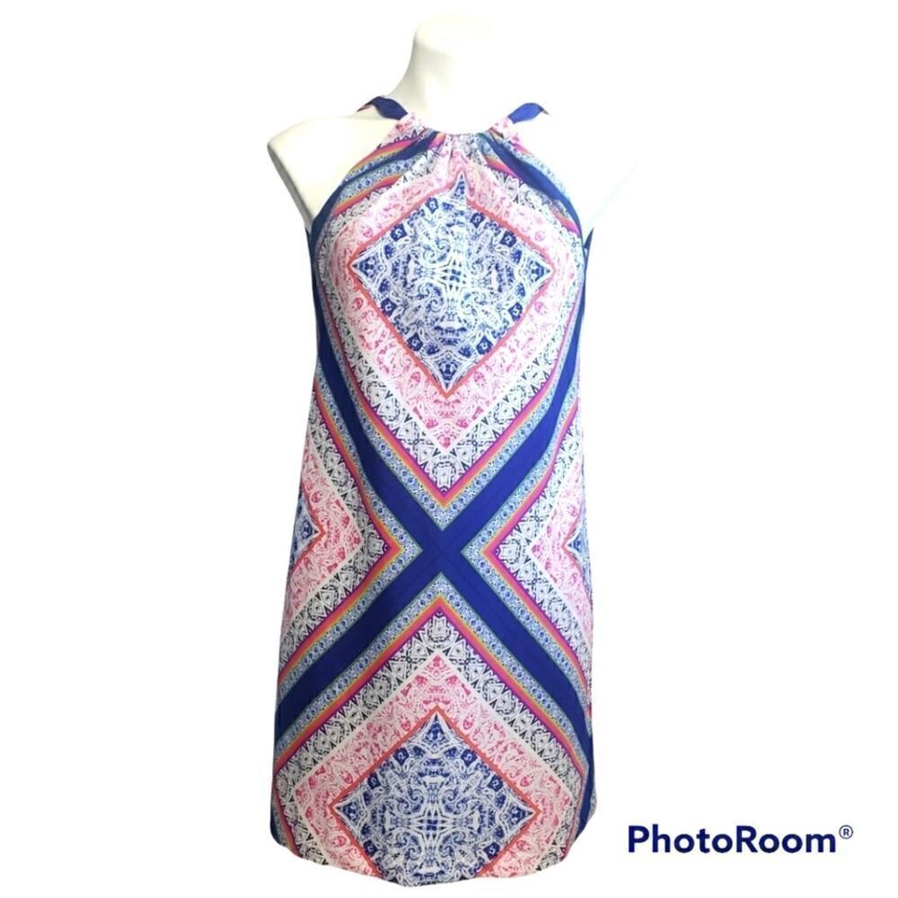 Trina Turk geometric print halter neck slip dress